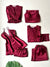 Maroon Guipure Detailed 6-Piece Satin Nightgown Dressing Gown Set