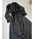 Black 6 Pcs Long Slit Silk Nighty Set