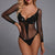 Rhinestones Deep V Neck Half Body Transparent Stocking