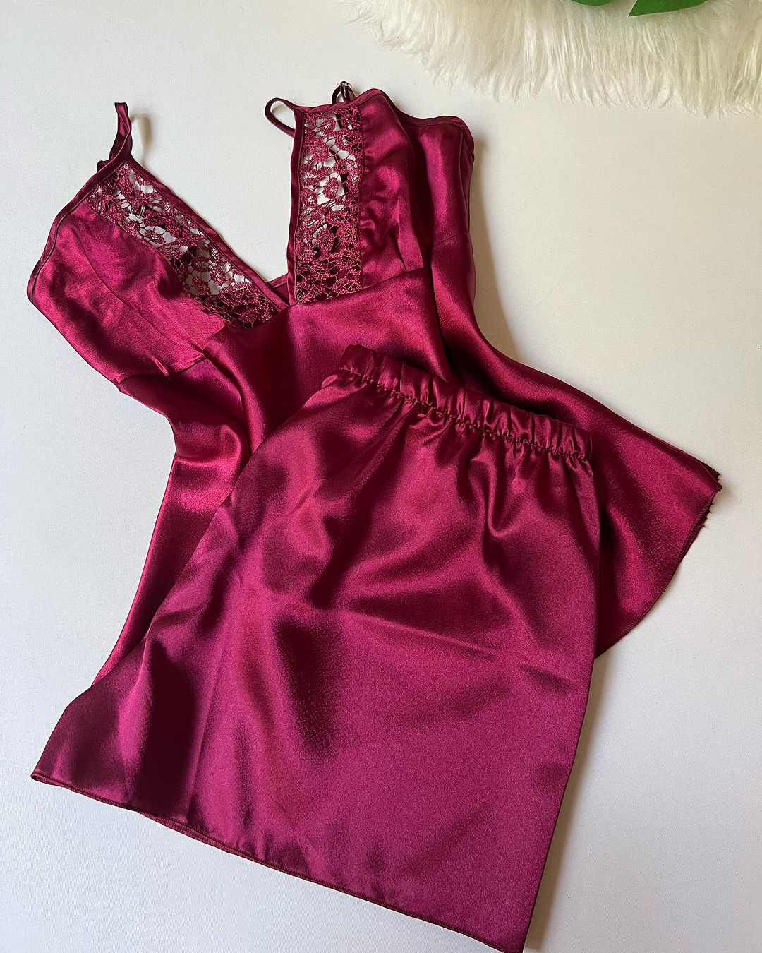 Lace Detailed 6-Piece Satin Nightgown Dressing Gown Nighty Set Maroon